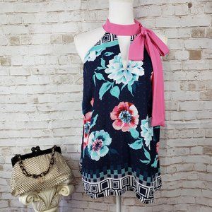 7th Avenue Design Studio NY & Co Size XL Blue/Pink Floral Sleeveless Blouse Top